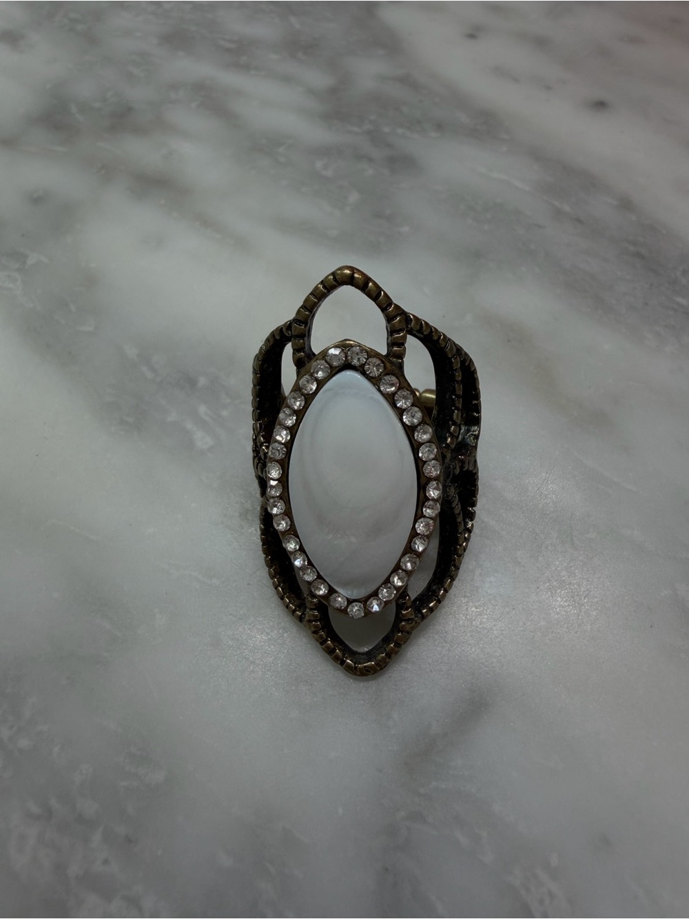 Antique-Style Oval White Stone Statement Ring